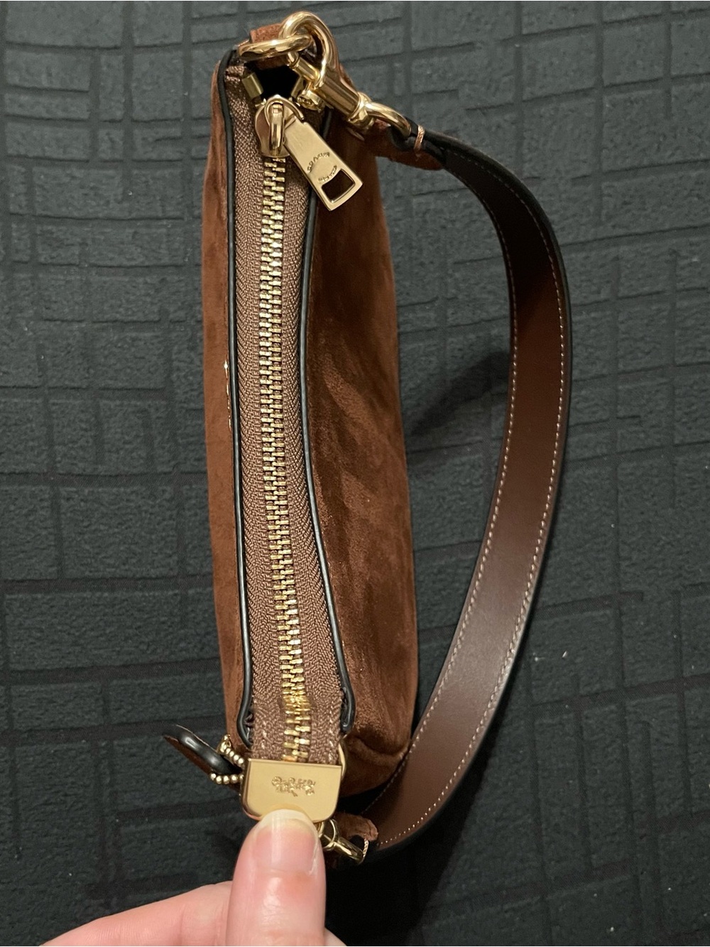 Coach Brown Suede Shoulder Bag with Gold Hardware - Picture 10 of 11